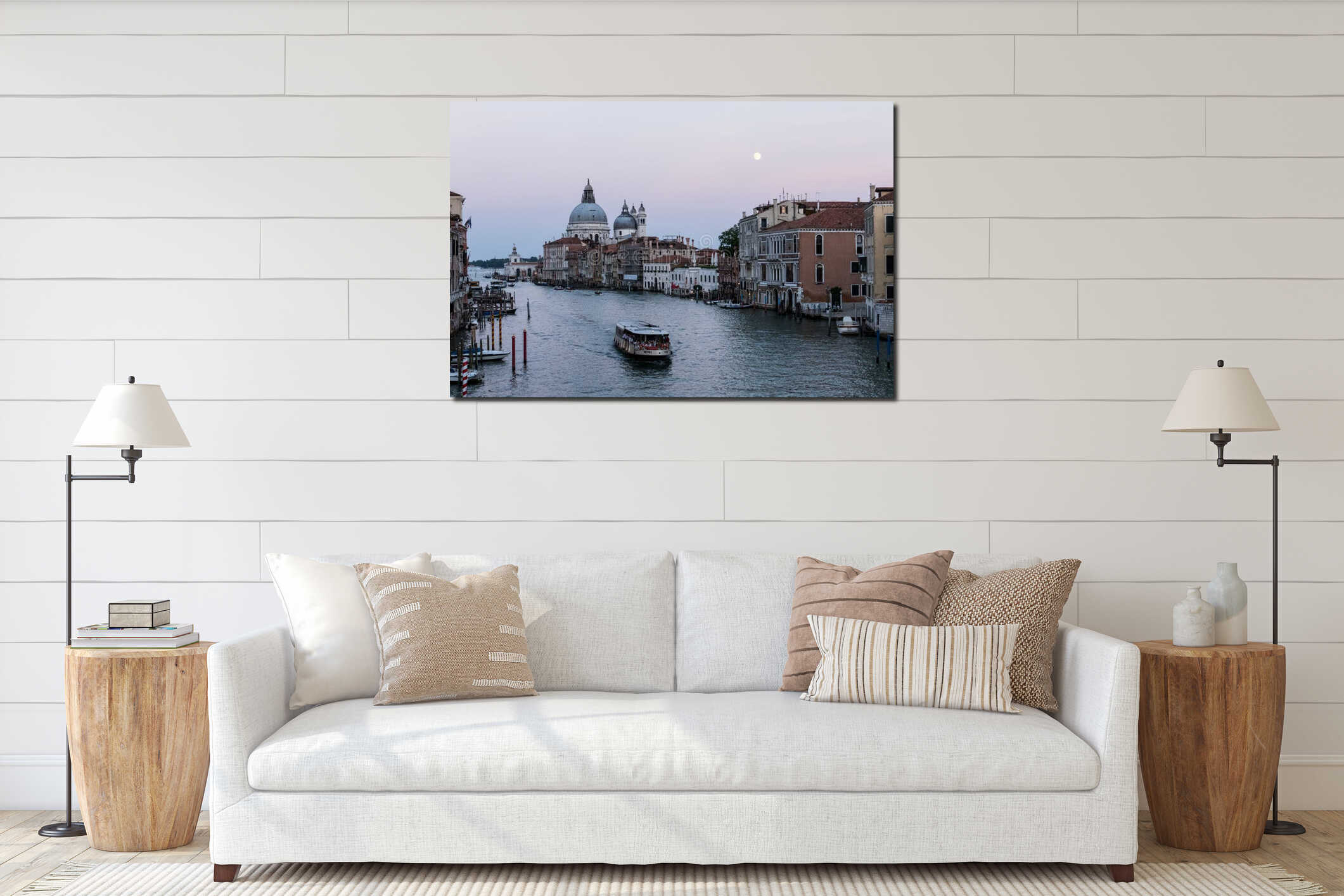 Grand Canal of Venice at Twilight, with La Salute, Moon, and Ferry interior mockup