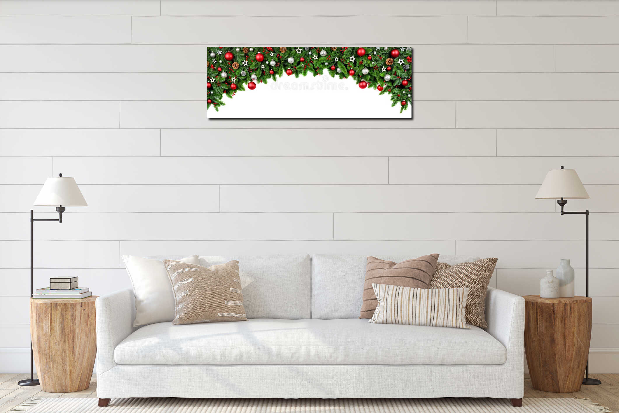 Wide bow shaped Christmas border interior mockup