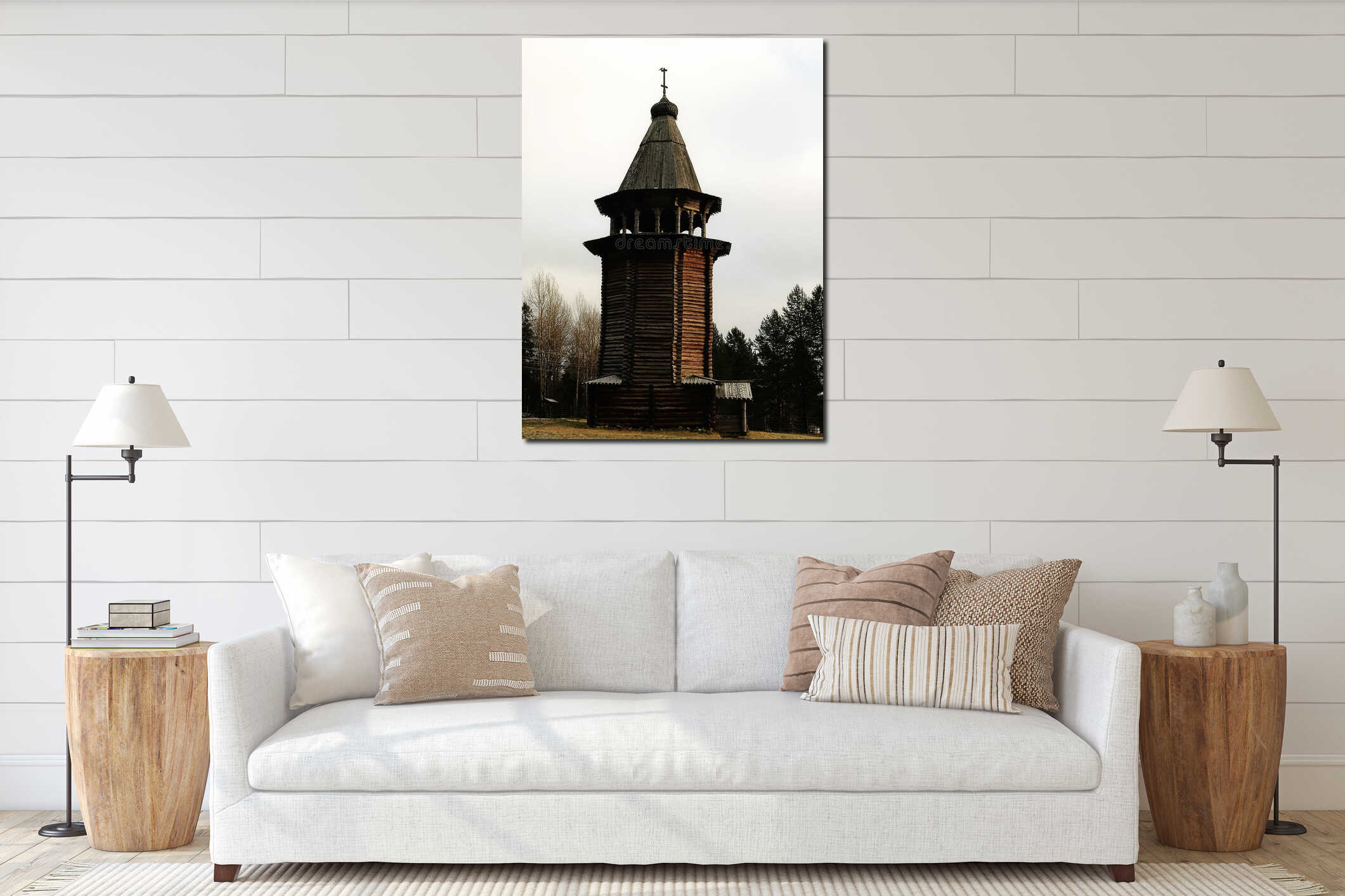 Russia - Arkhangelsk - suburb forest park outdoor museum in winter - historical Orthodox Christian wooden belltower interior mockup