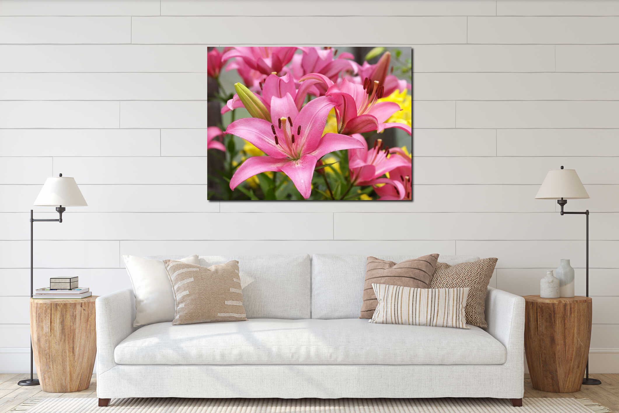 Pink lilies interior mockup