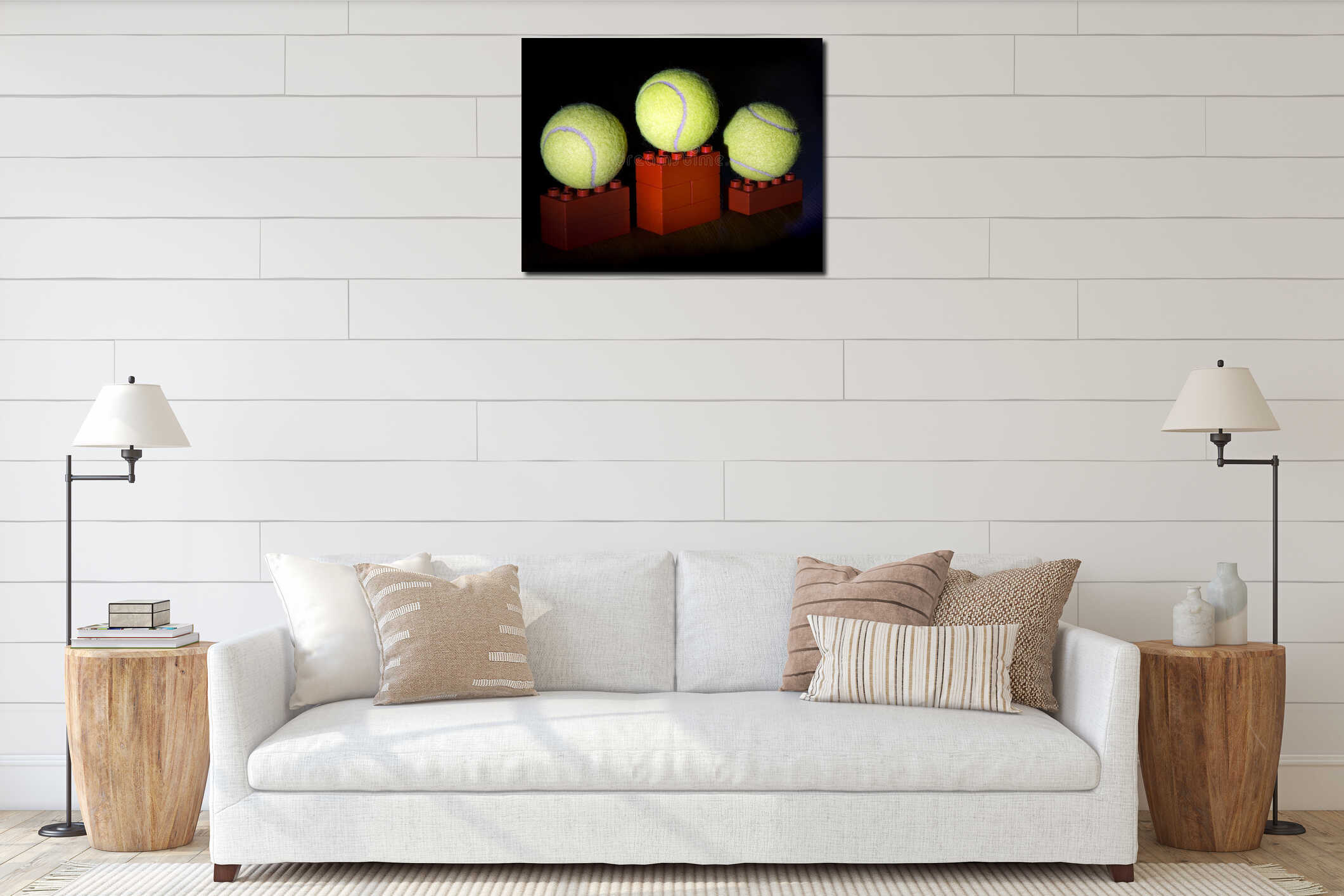 Tennis balls on podium interior mockup