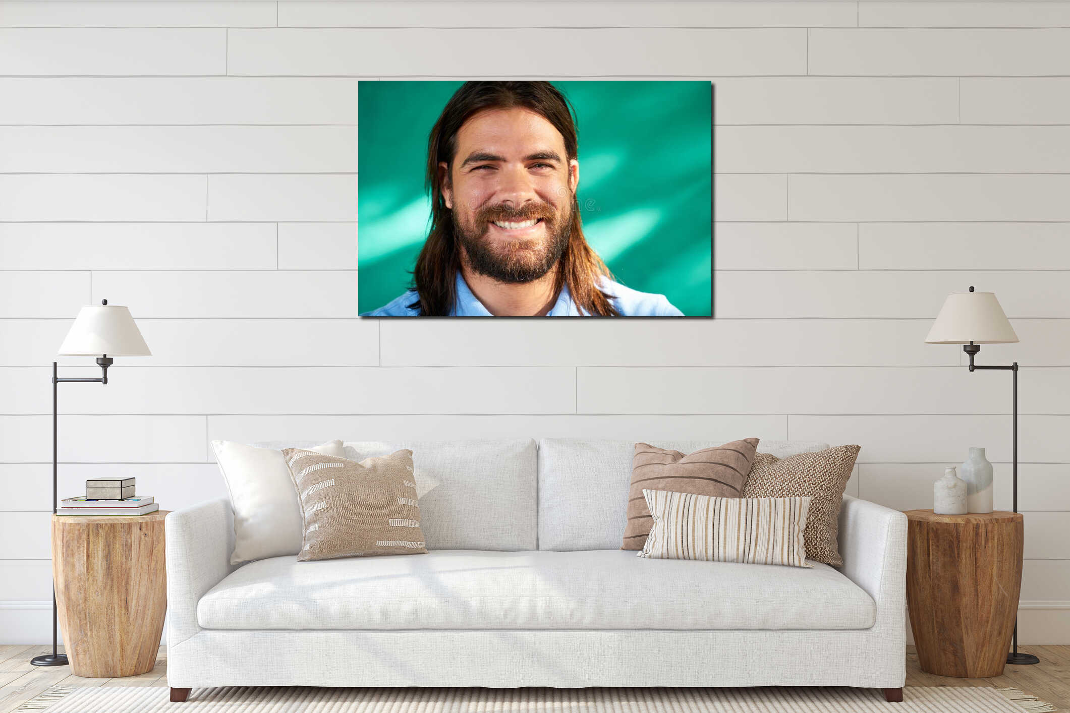 Happy People Portrait Young Latino Man With Beard Smiling interior mockup