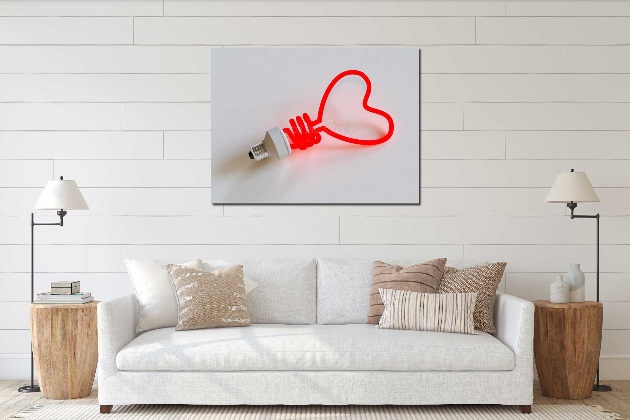 Energy saving lamp in the shape of the heart interior mockup