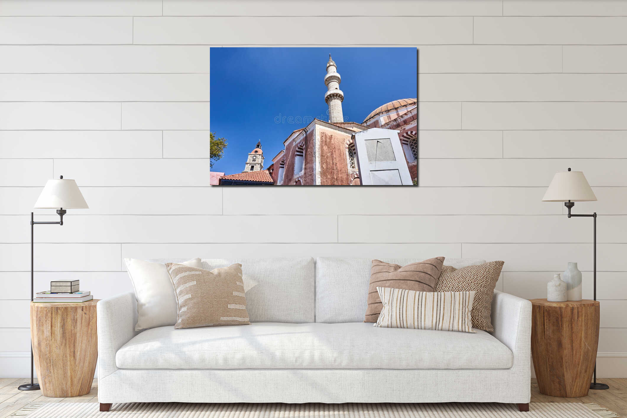 Turkish mosque with minaret interior mockup