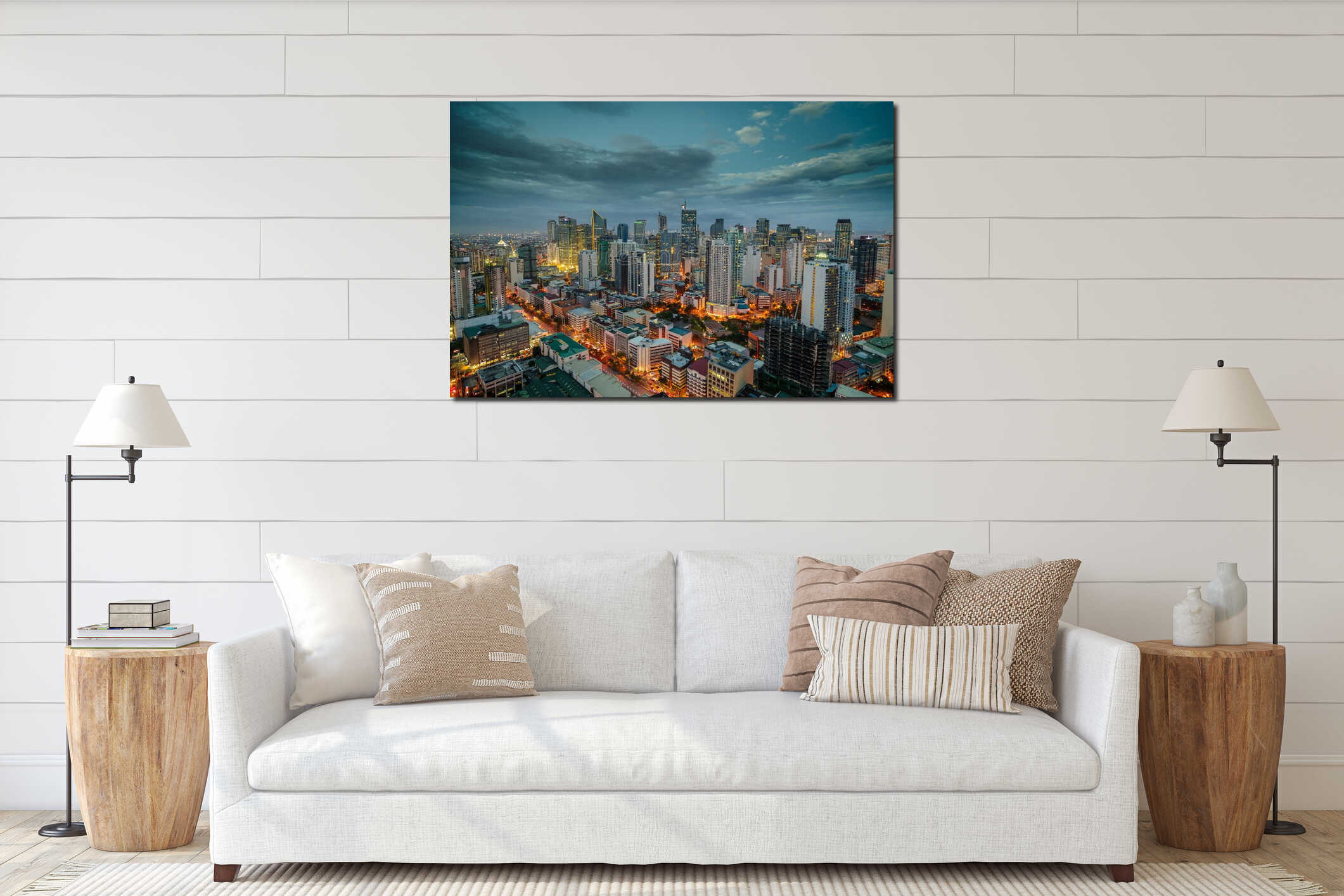 Manila city skyline nightview , Manila , Philippines interior mockup