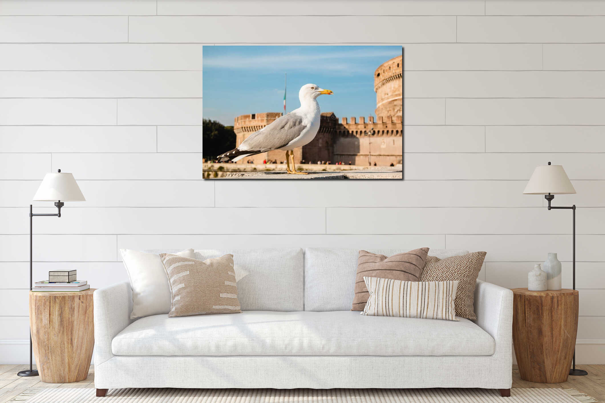 A seagull against Castle Sant`Angelo, Rome, Italy interior mockup