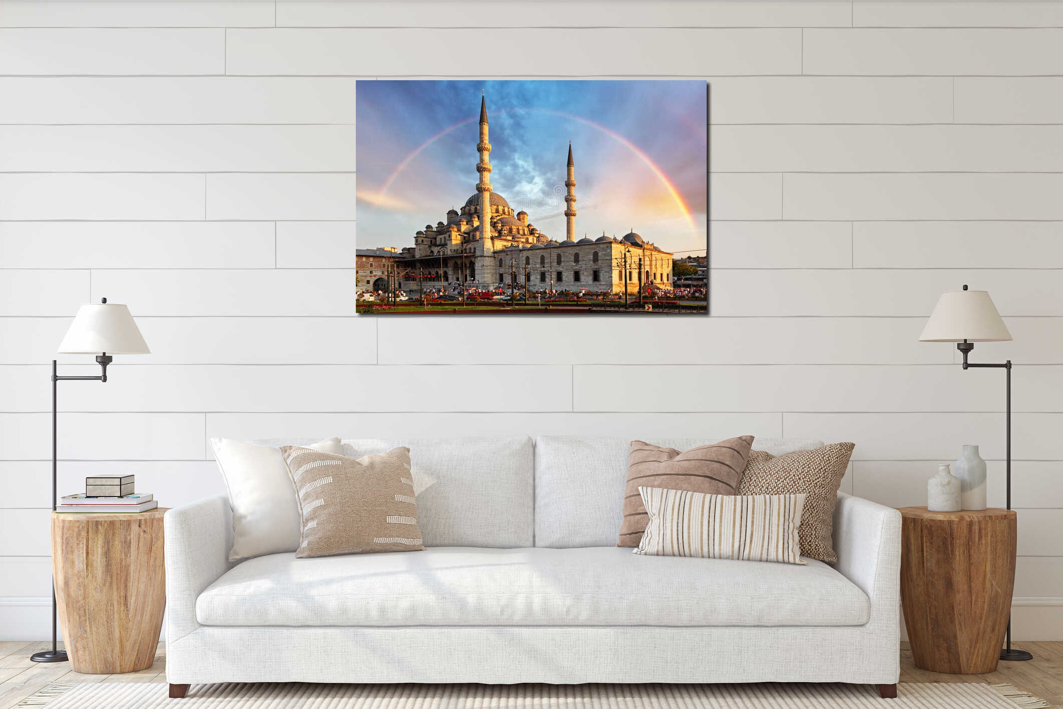 Istanbul - New Mosque, Yeni Cami in the evening with Rainbow, Em interior mockup