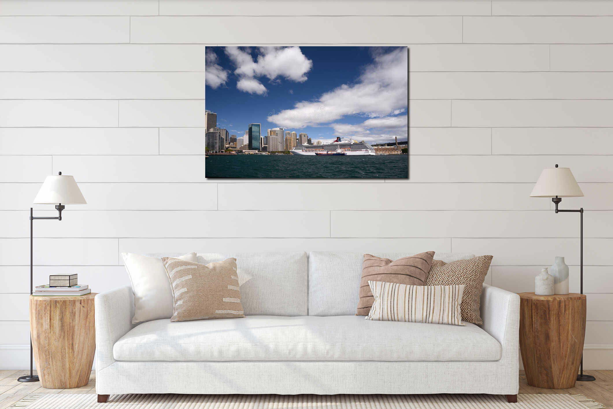 Carnival Spirit ocean liner docked in Sydney harbour Australia interior mockup