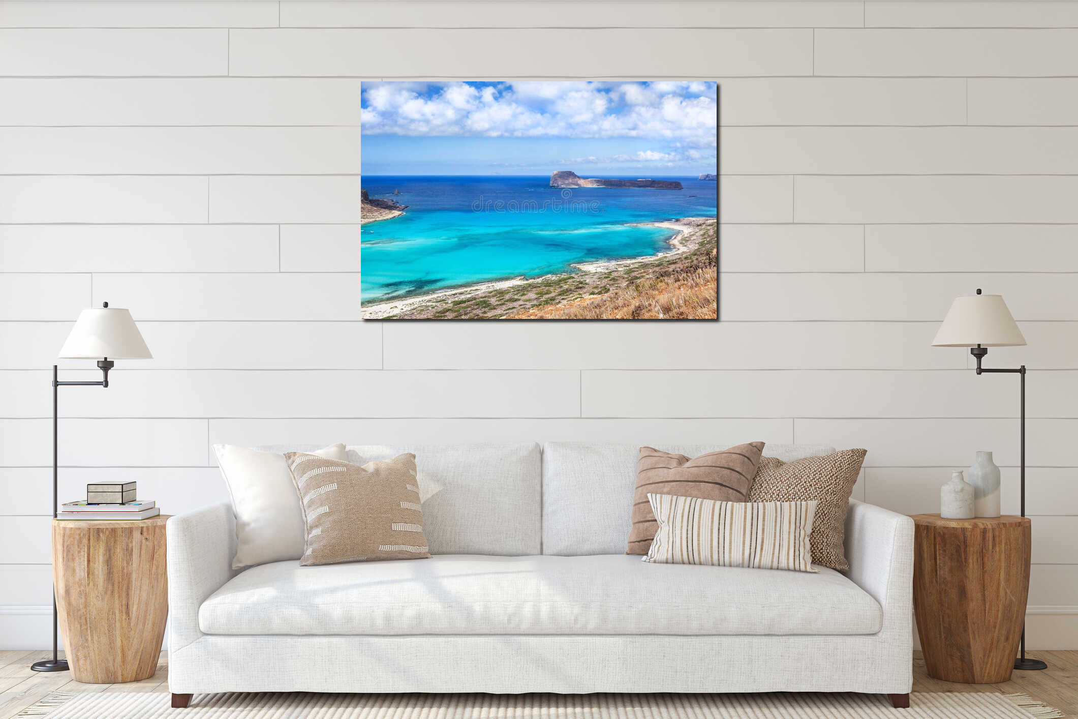 Picturesque view on Balos bay, Gramvousa island and sea lagoon interior mockup