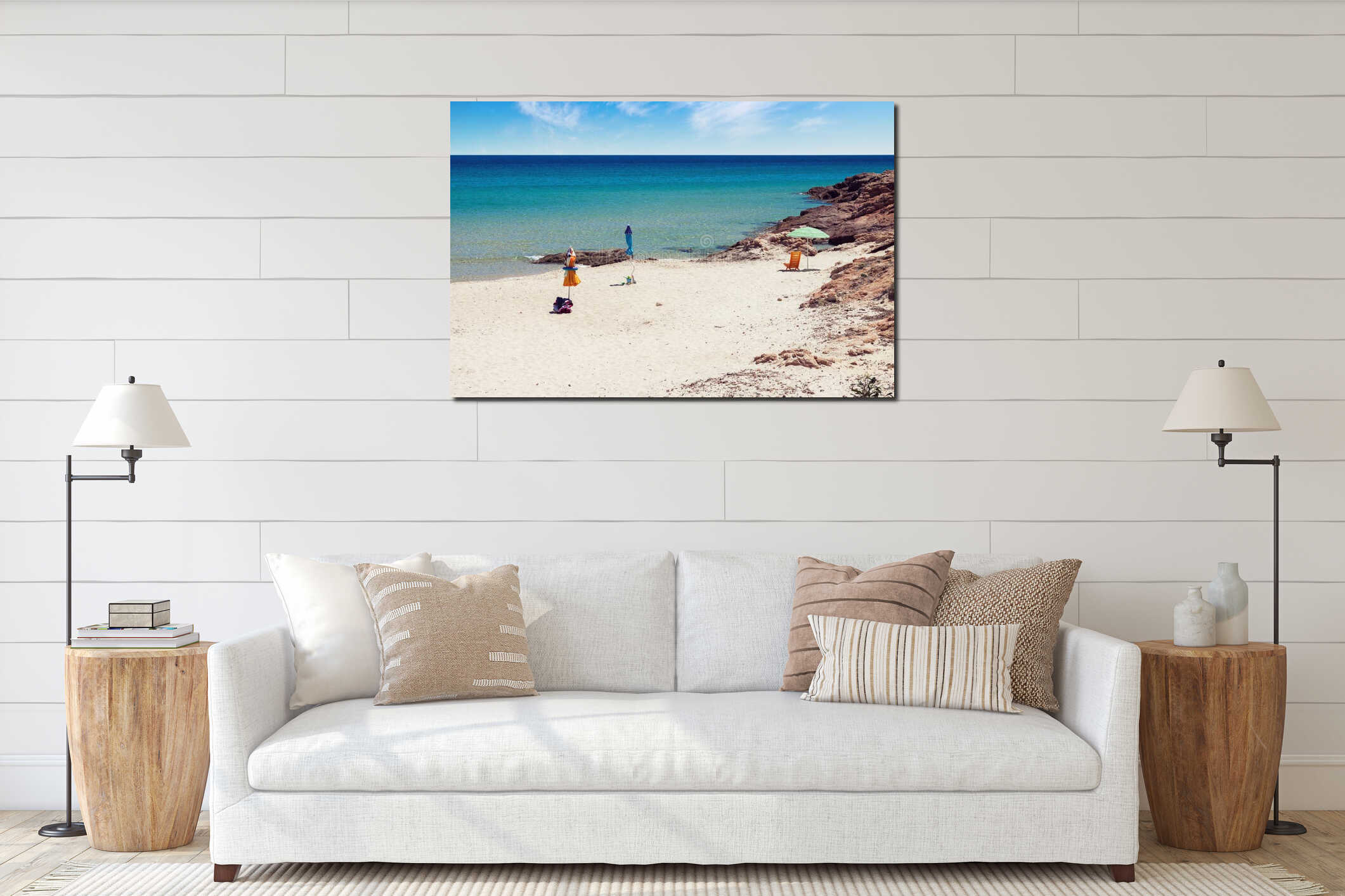 Empty tropical beach interior mockup