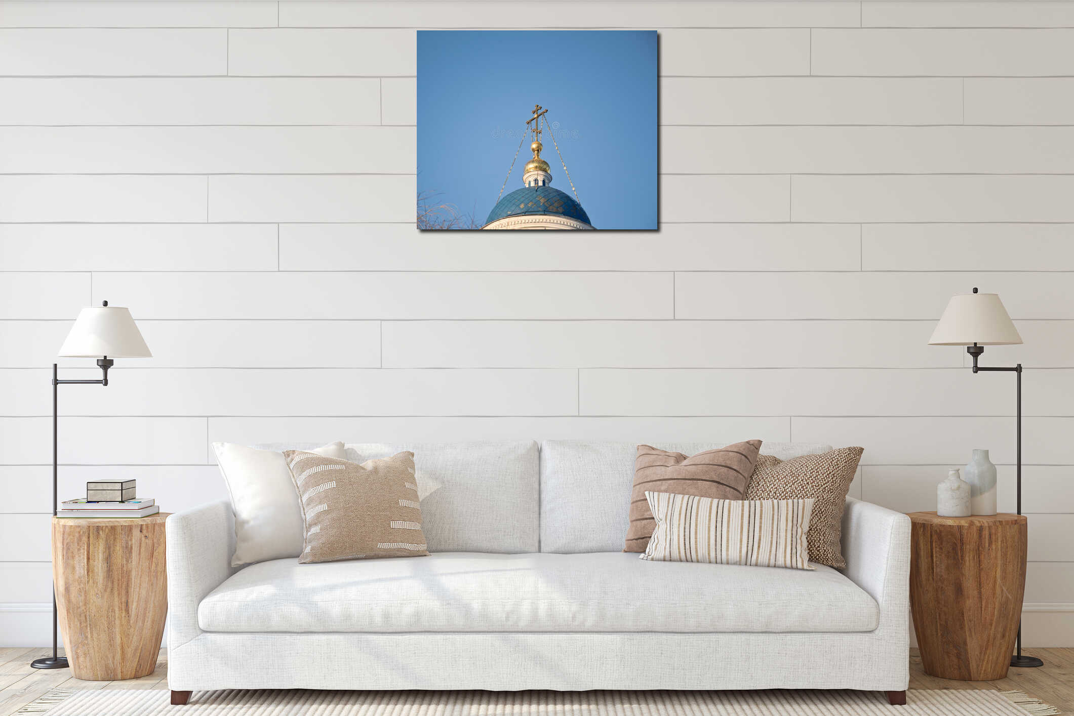 golden dome orthodox church interior mockup