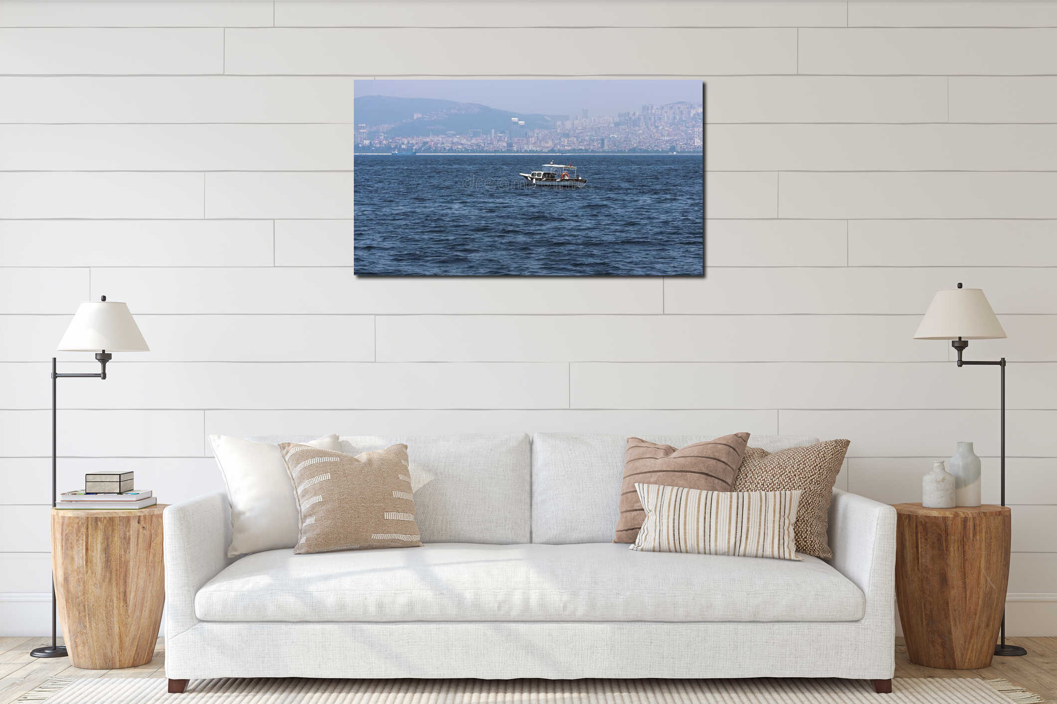 The boats are floating due to the Princes ` Islands, sea of Marmara interior mockup
