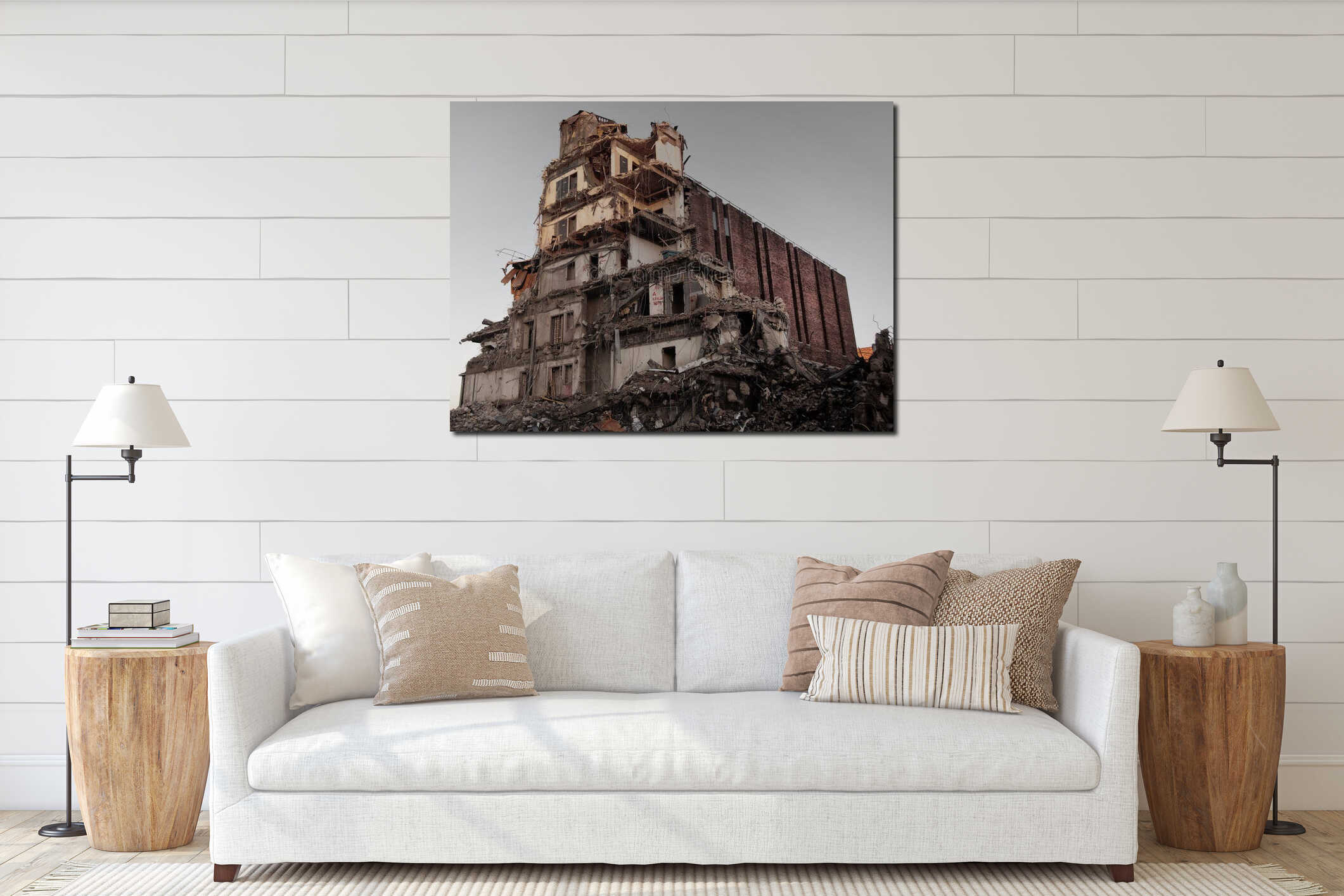 Large building being demolished interior mockup