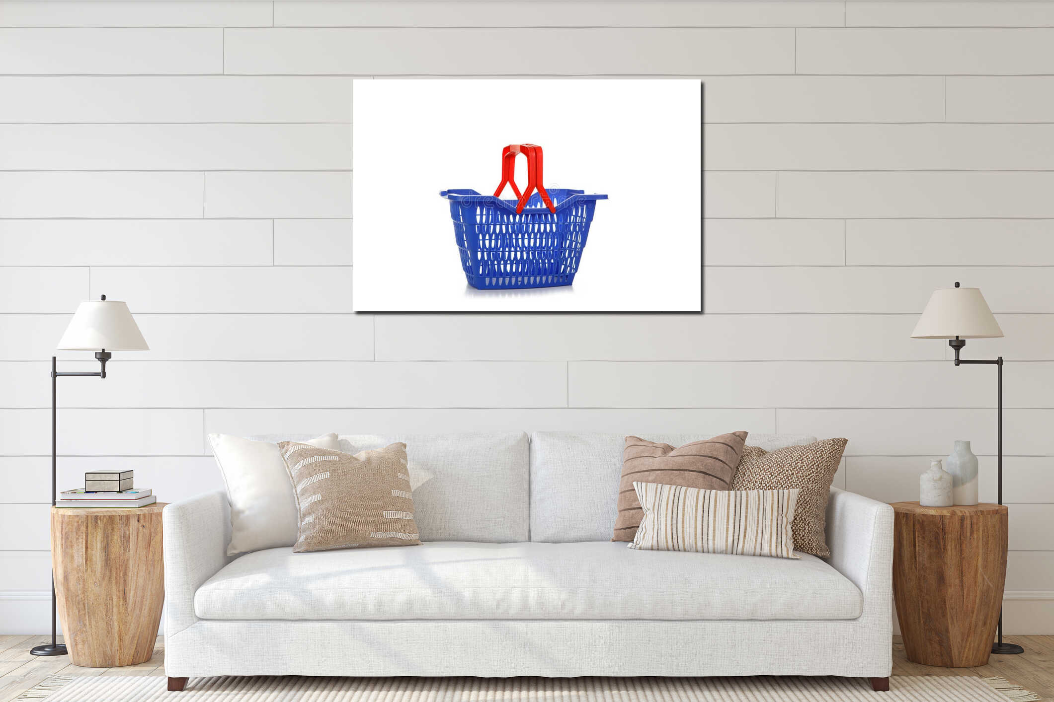 A studio shot of an empty shopping basket isolated on white back interior mockup