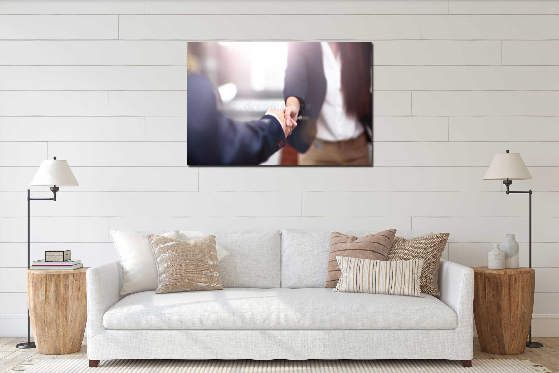 Two confident business man shaking hands during a meeting in office, success, dealing, greeting and partner concept. interior mockup