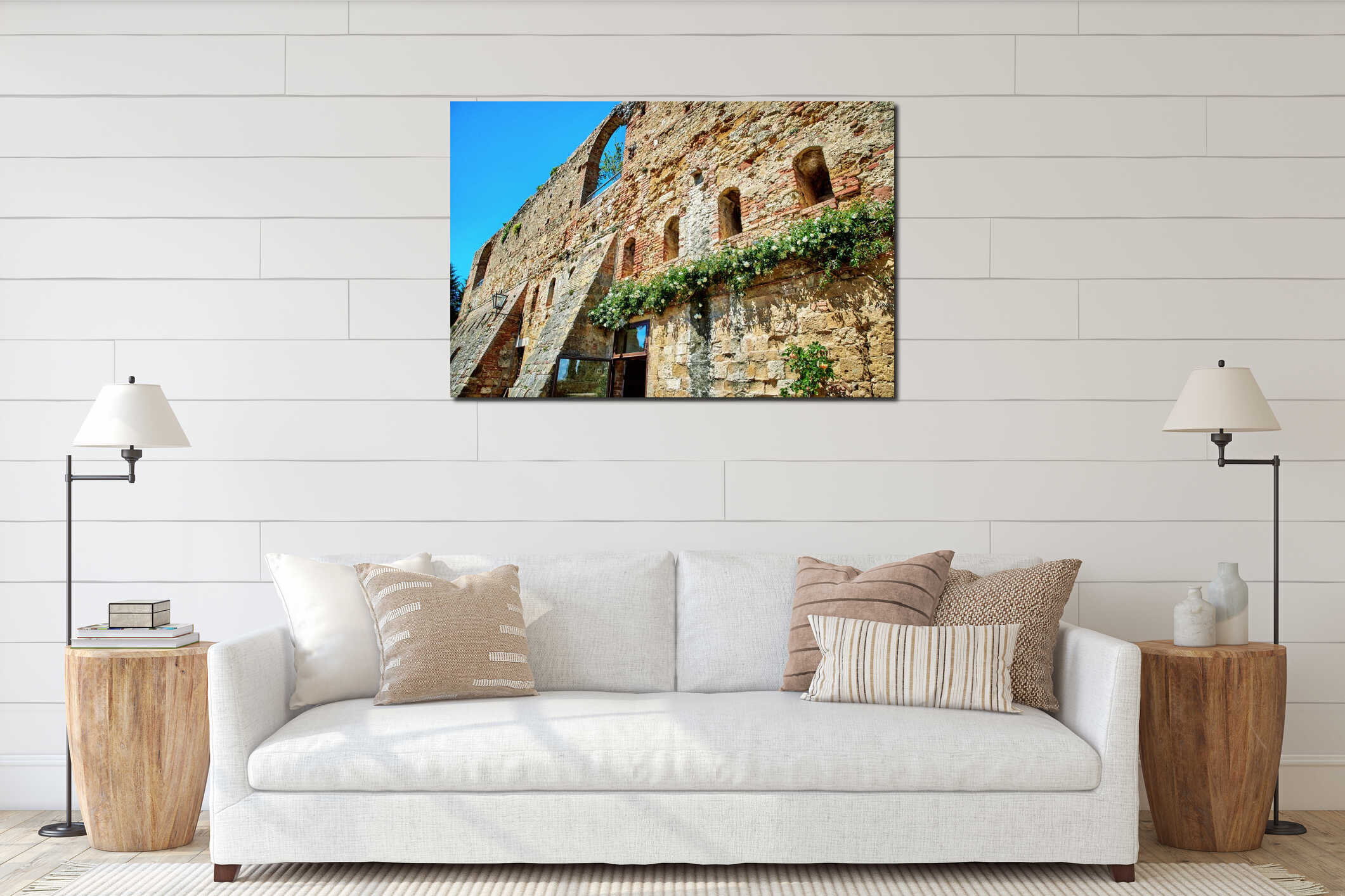 Old wall of ancient italian city interior mockup