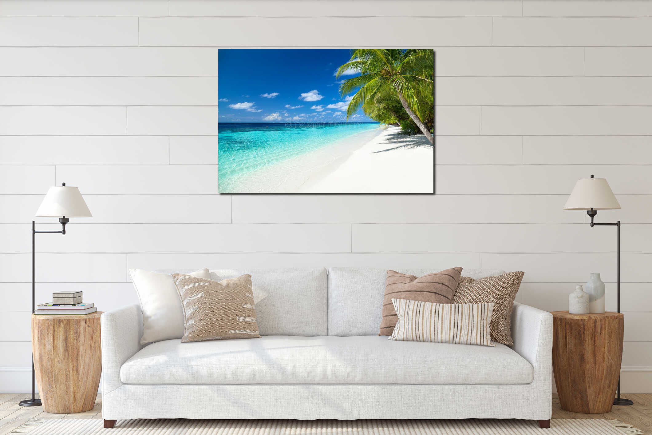 Tropical paradise beach background interior mockup