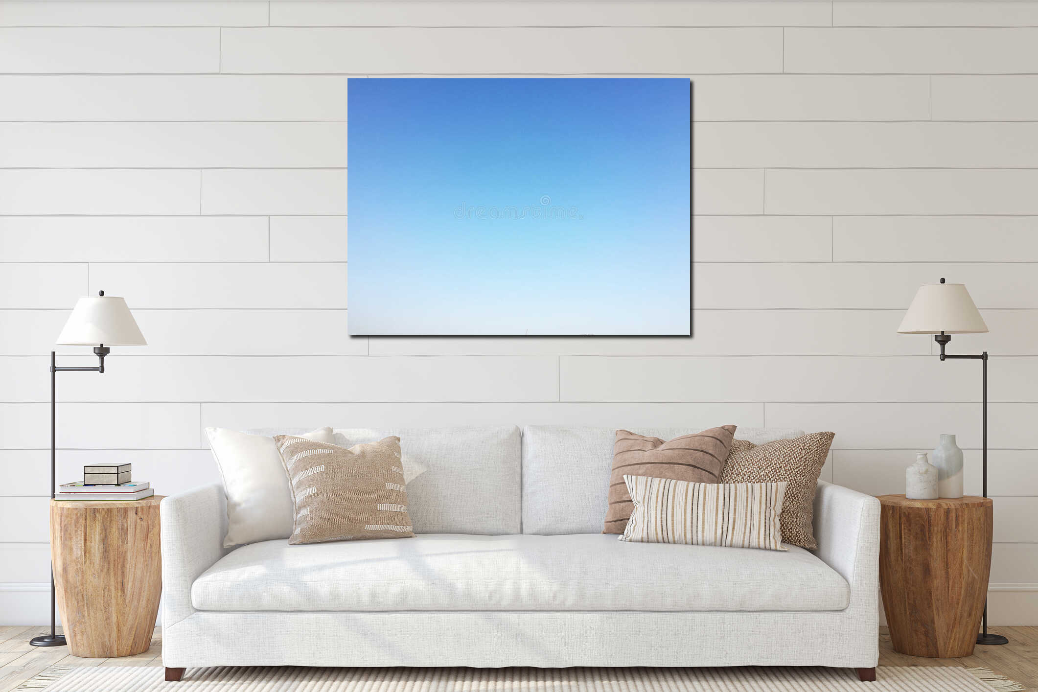 Blue sky background and empty space for your design, no cloud interior mockup