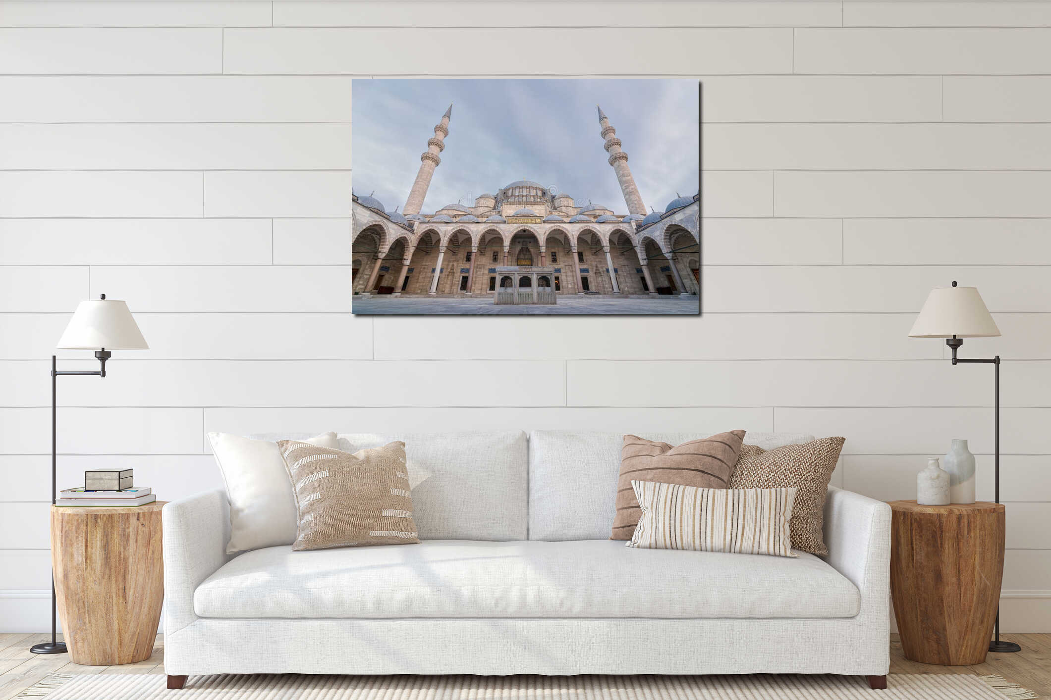 Exterior low angle day shot of Suleymaniye Mosque, an Ottoman imperial mosque located on the Third Hill of Istanbul, Turkey interior mockup