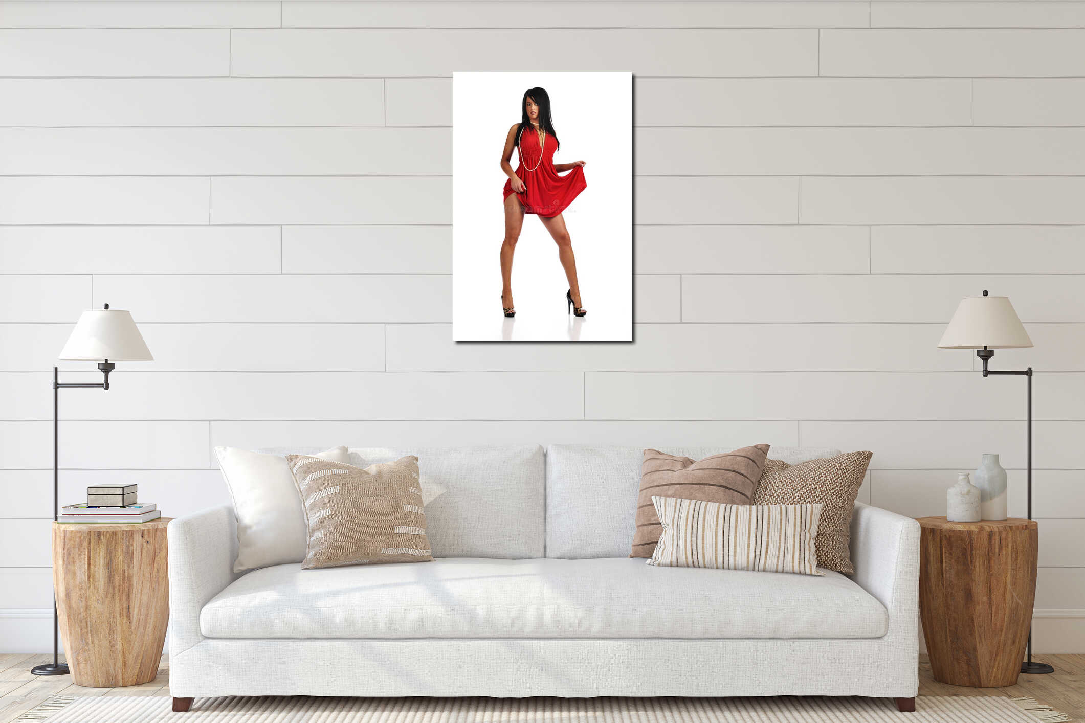 Fashion young woman interior mockup