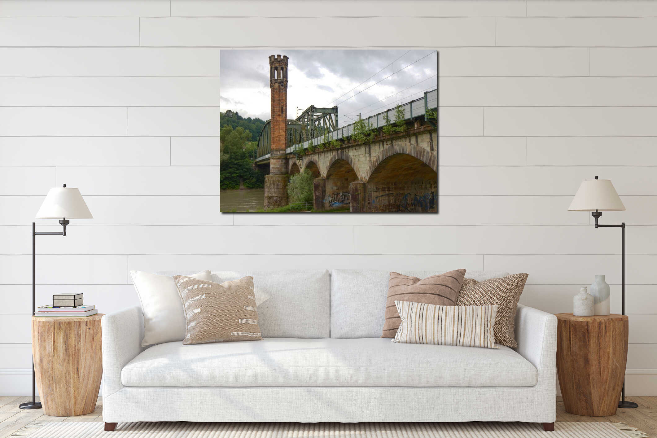 Historical railway bridge in passau interior mockup