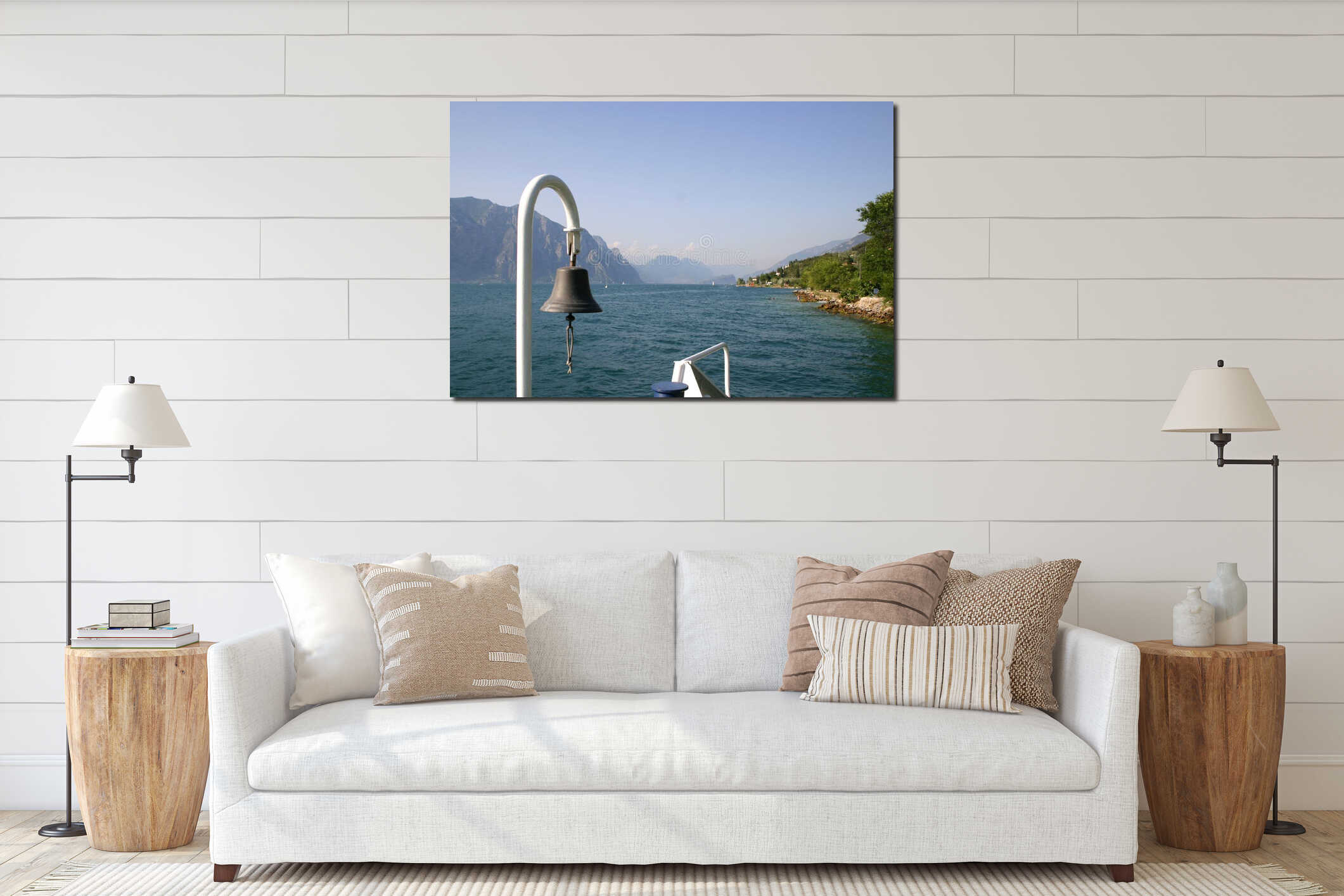 Floating ferry across the lake interior mockup