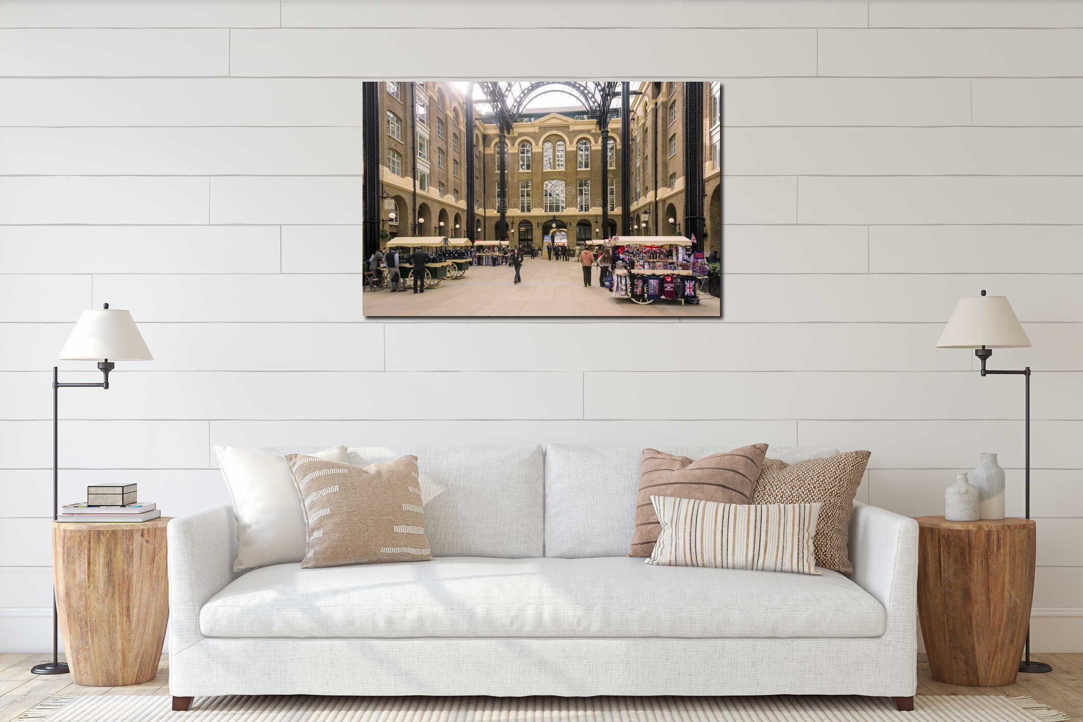 London, UK, October 10: View of the public open air Hay`s Galleria. interior mockup