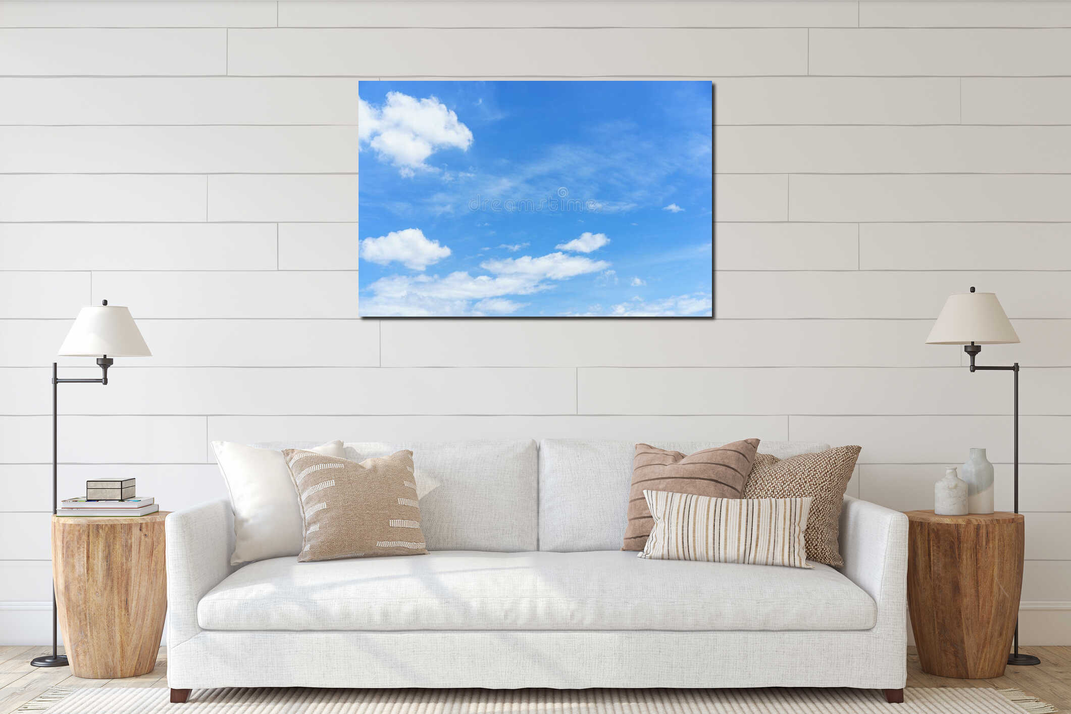 Blue sky with cloud interior mockup