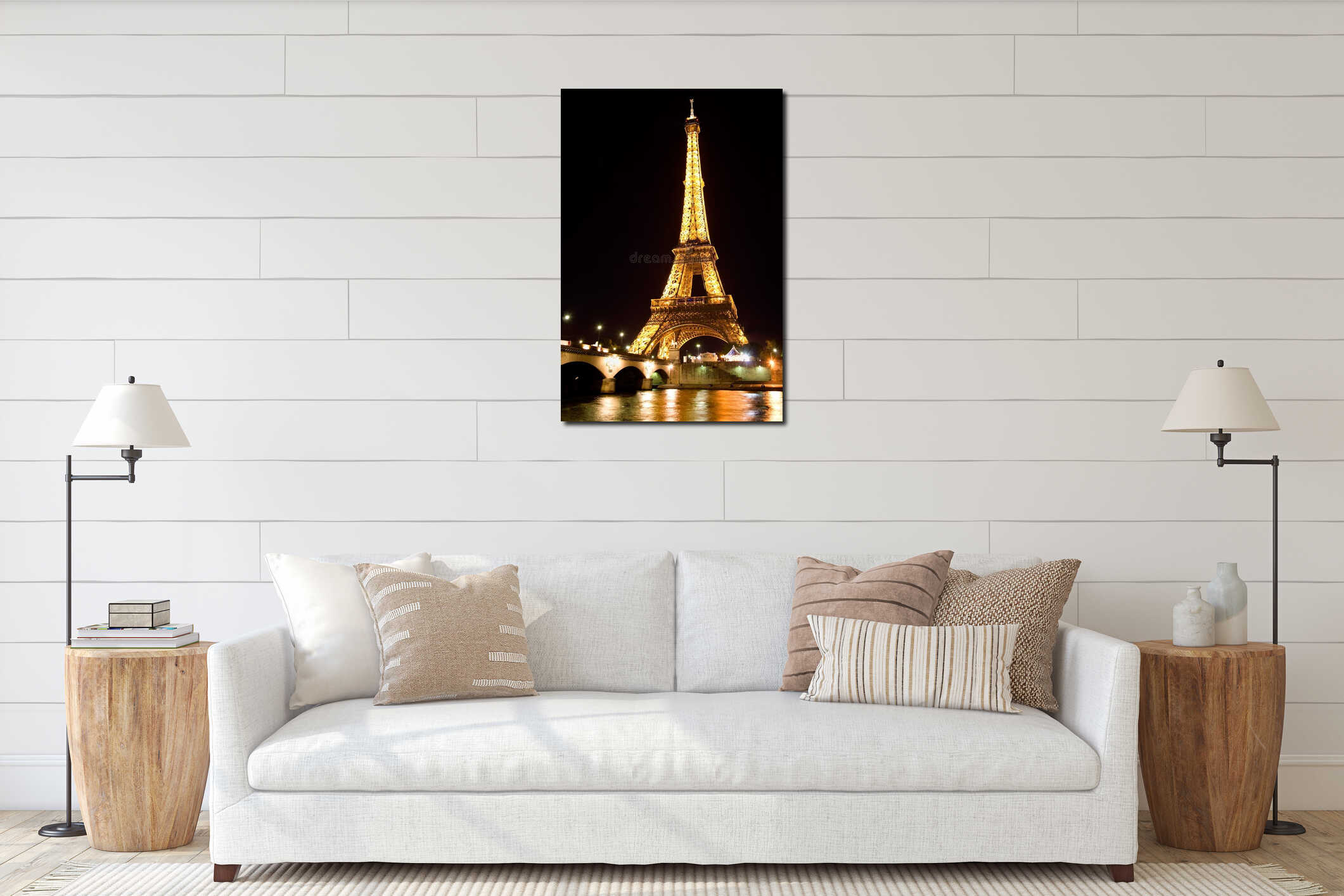 Eiffel tower illuminated at night interior mockup