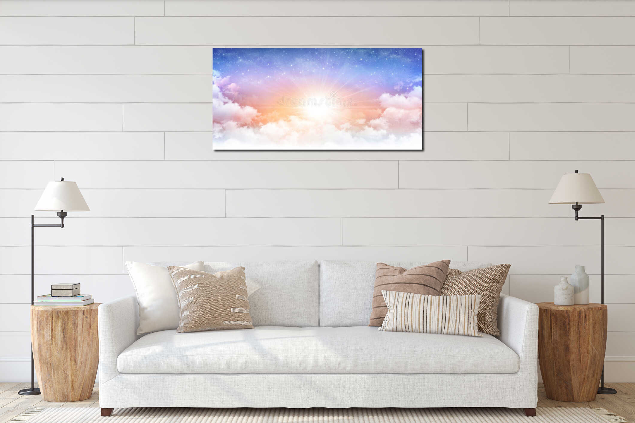 Heavenly sunny sky interior mockup