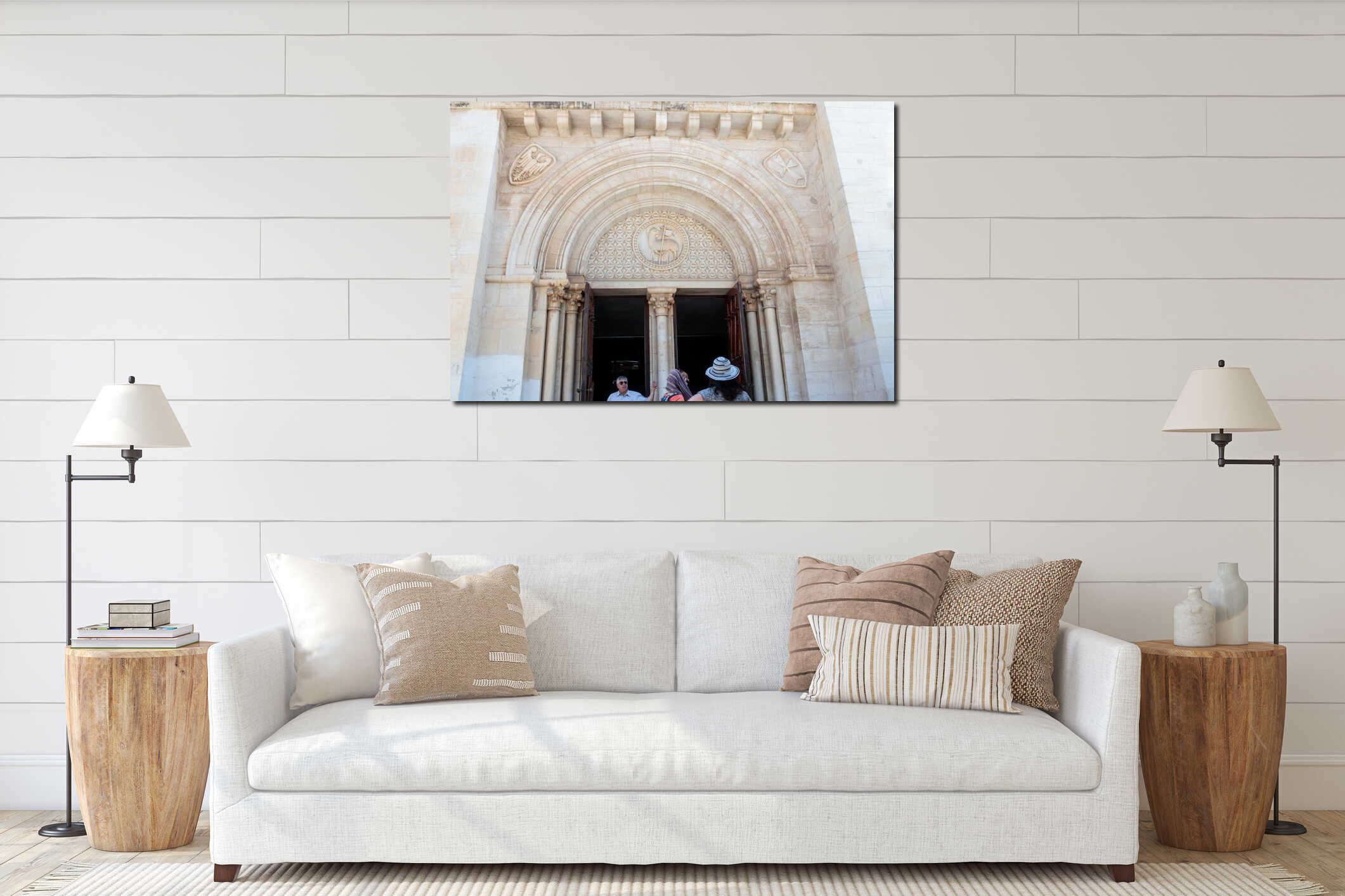 The Coats of arms above the entrance to the Evangelical Lutheran Church of the Redeemer in the old city of Jerusalem, Israel. interior mockup
