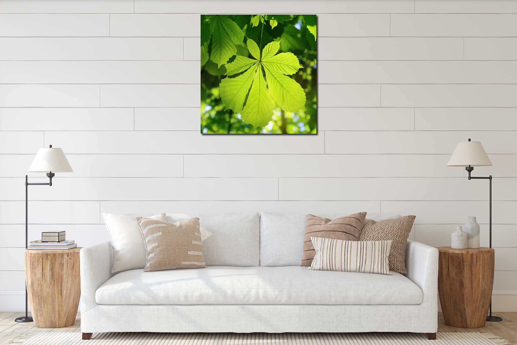 Fresh green chestnut leaf interior mockup