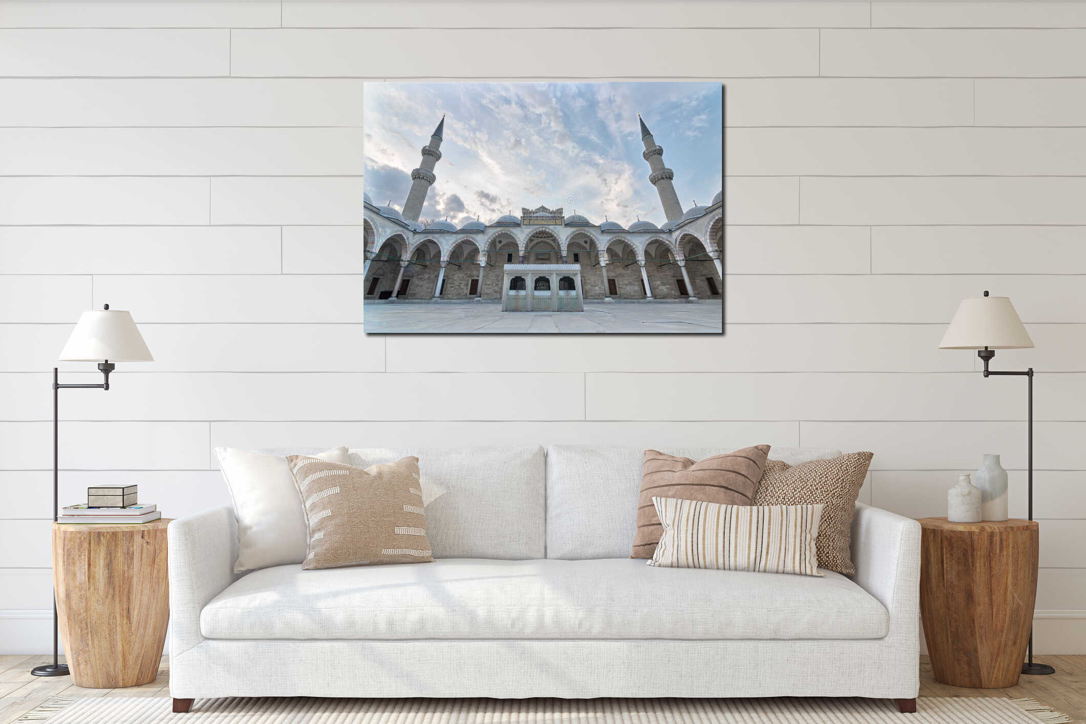 Exterior low angle day shot of Suleymaniye Mosque, Istanbul, Turkey interior mockup
