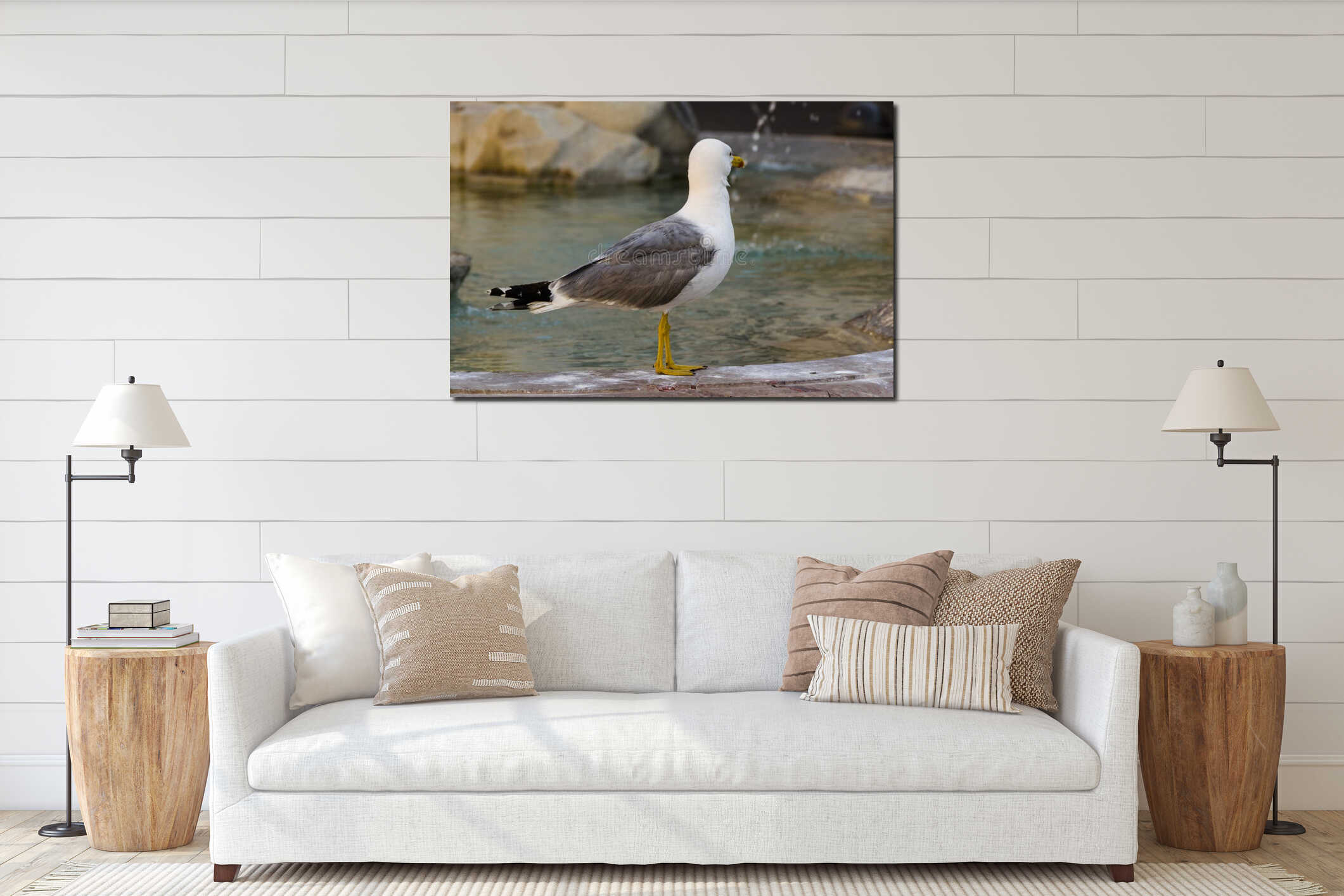 Seagull and the fountain interior mockup