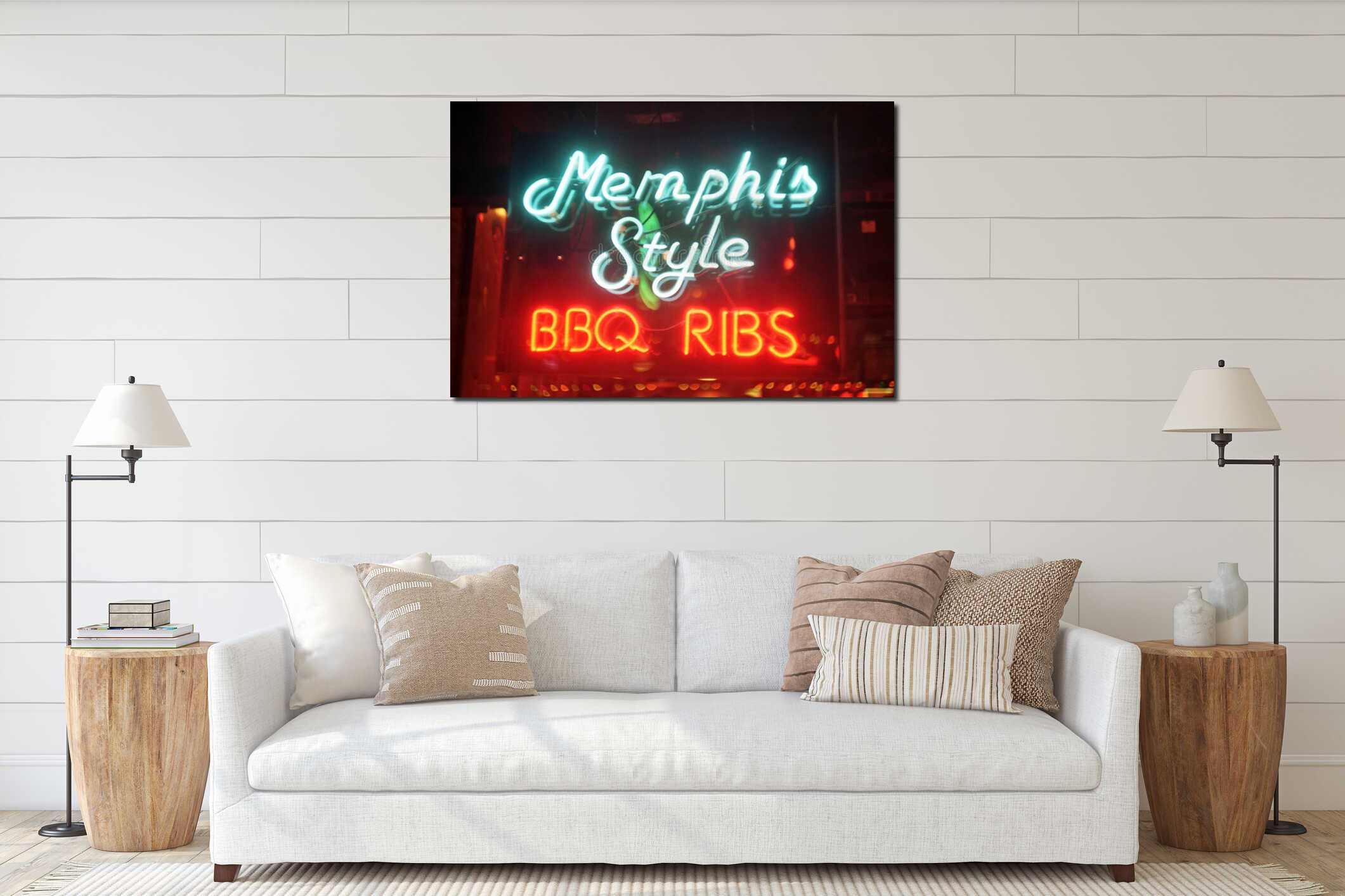 Memphis Neon Sign Memphis Style BBQ Ribs interior mockup