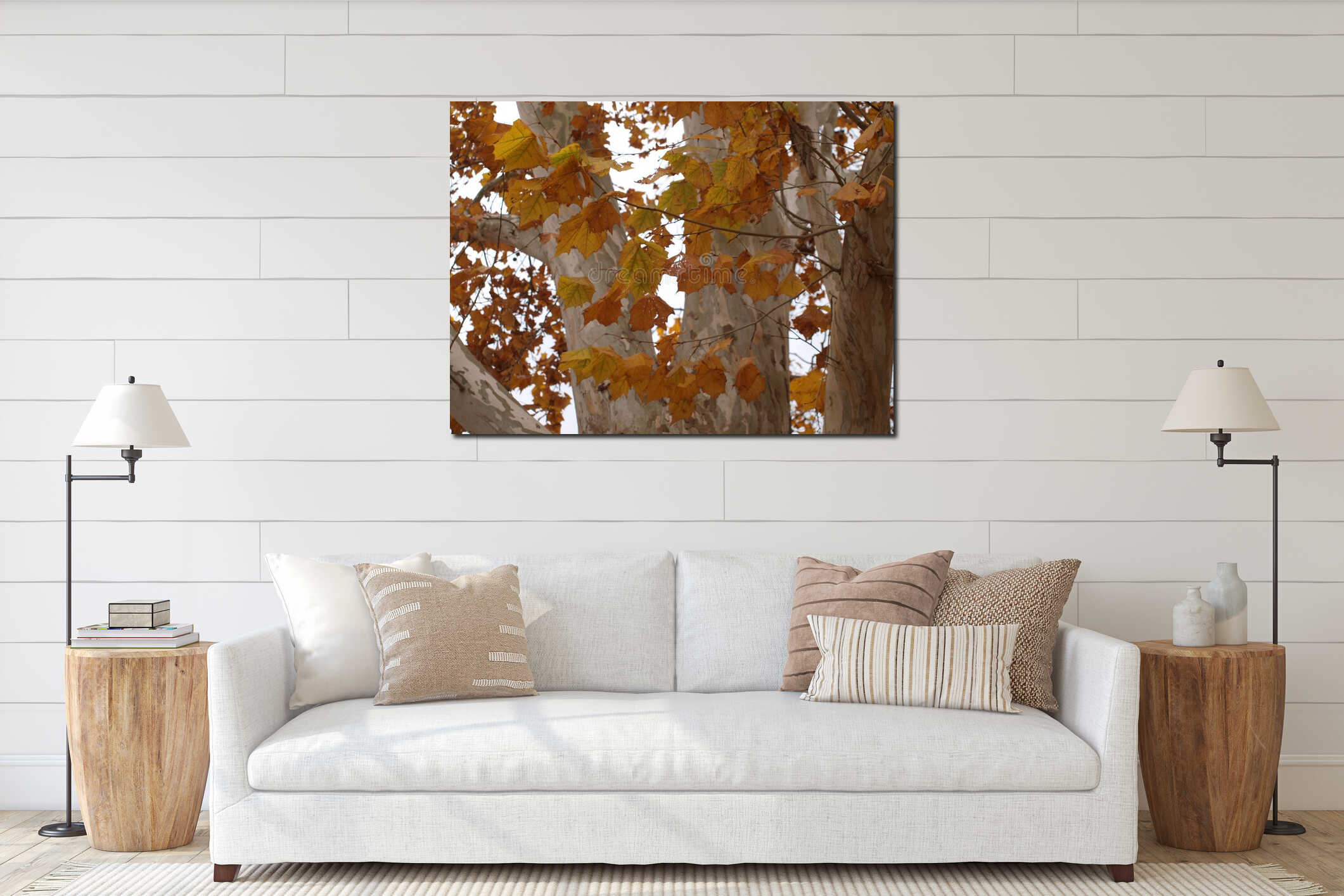 Gold Leaves On White Bark interior mockup