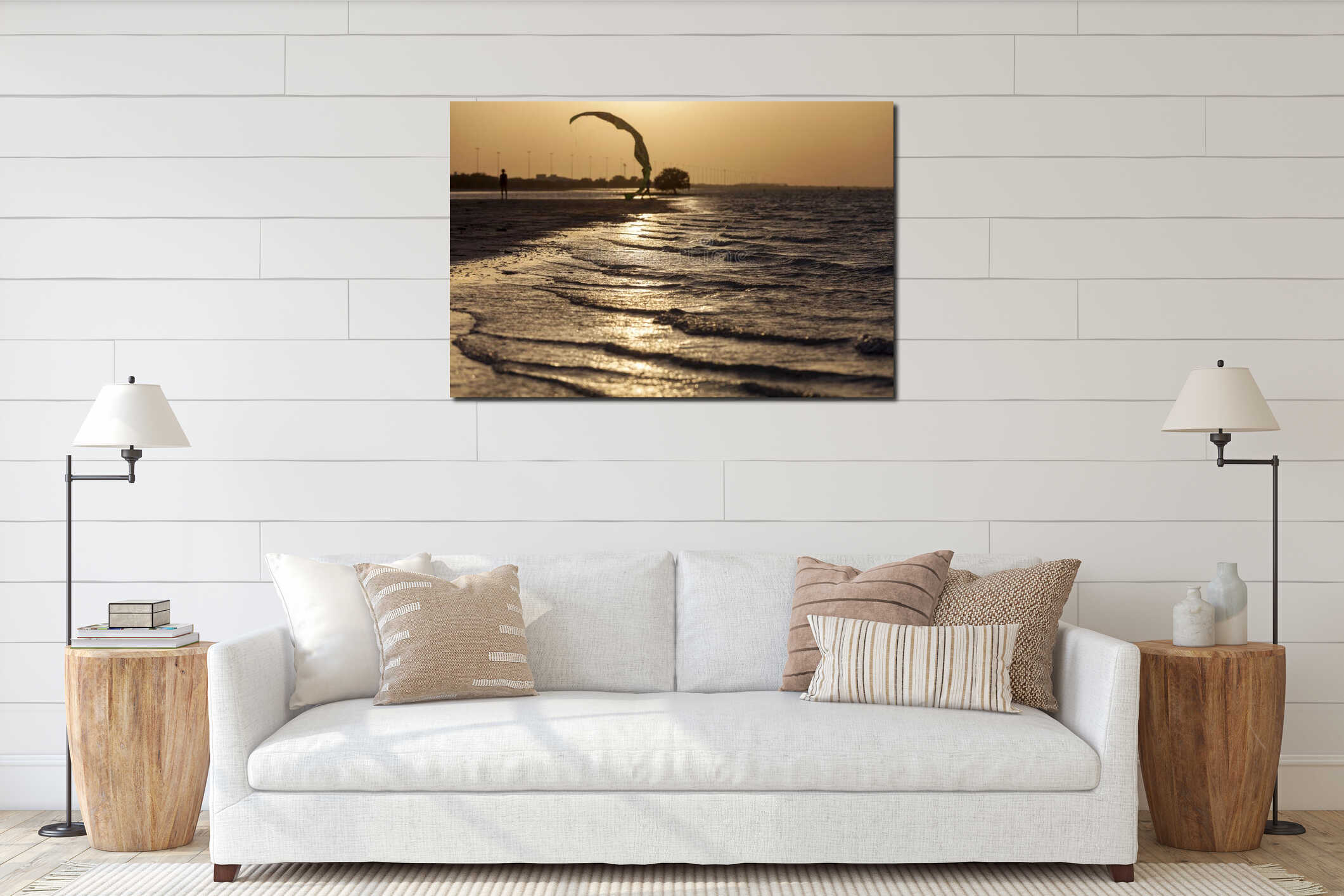 Sunset in the beach in Abu Dhabi interior mockup
