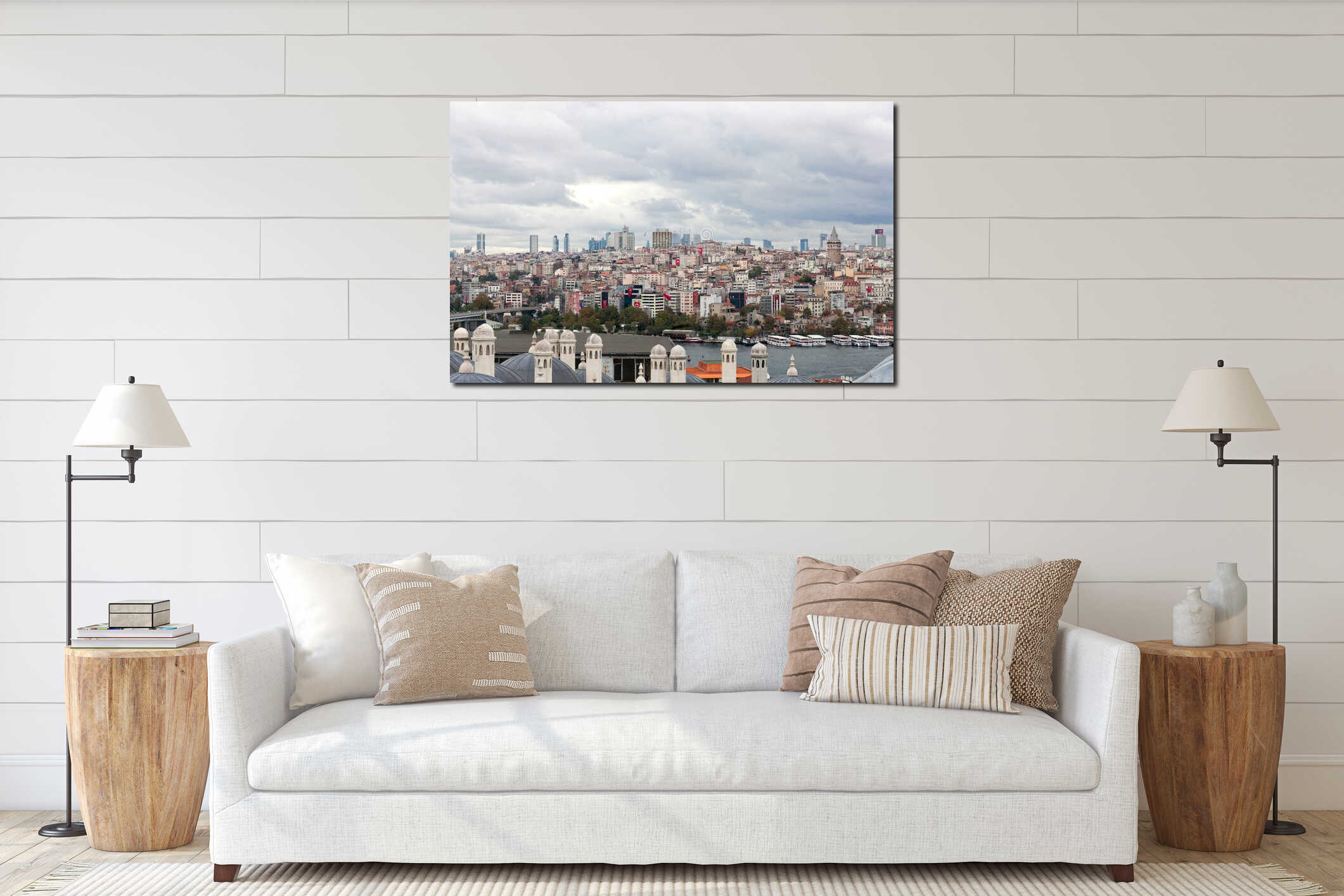 Panoramic cityscape with Galata Tower in Istanbul, Turkey interior mockup
