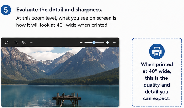 Step 5: evaluate detail and sharpness at the simulated print size