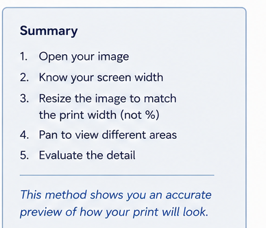 Summary of the actual print size preview method